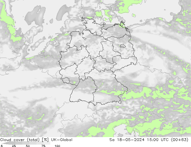 Cloud cover (total) UK-Global So 18.05.2024 15 UTC