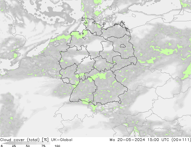 Cloud cover (total) UK-Global Mo 20.05.2024 15 UTC