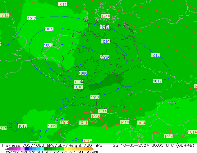 Thck 700-1000 hPa UK-Global Sa 18.05.2024 00 UTC