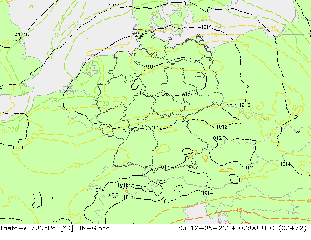 Theta-e 700hPa UK-Global Su 19.05.2024 00 UTC