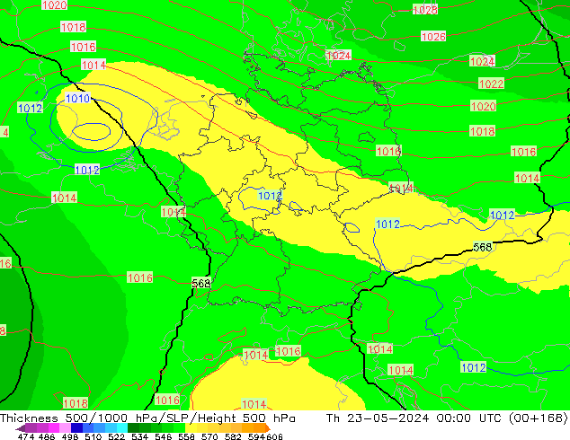 Thck 500-1000hPa UK-Global gio 23.05.2024 00 UTC