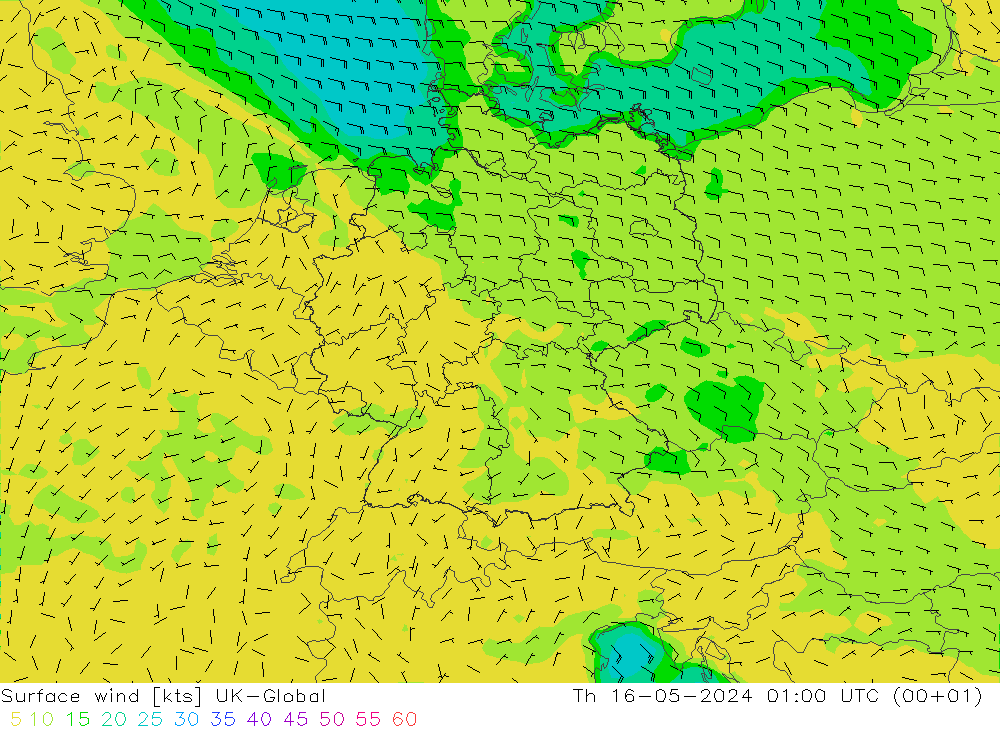 风 10 米 UK-Global 星期四 16.05.2024 01 UTC