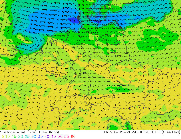 Surface wind UK-Global Th 23.05.2024 00 UTC