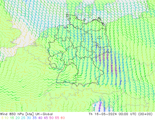 风 850 hPa UK-Global 星期四 16.05.2024 00 UTC