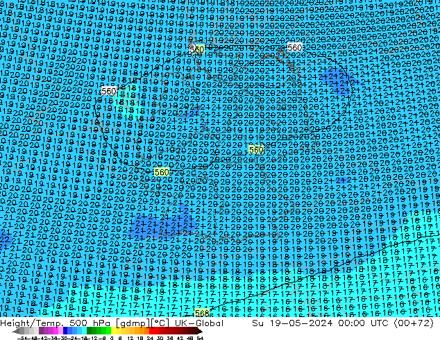 Yükseklik/Sıc. 500 hPa UK-Global Paz 19.05.2024 00 UTC