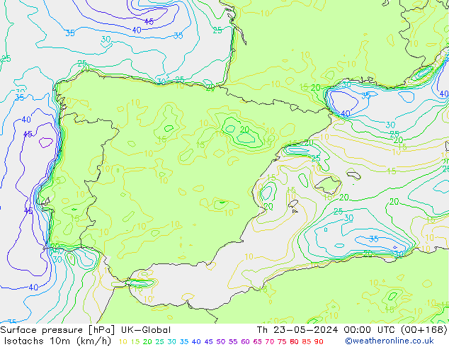 Isotachs (kph) UK-Global  23.05.2024 00 UTC