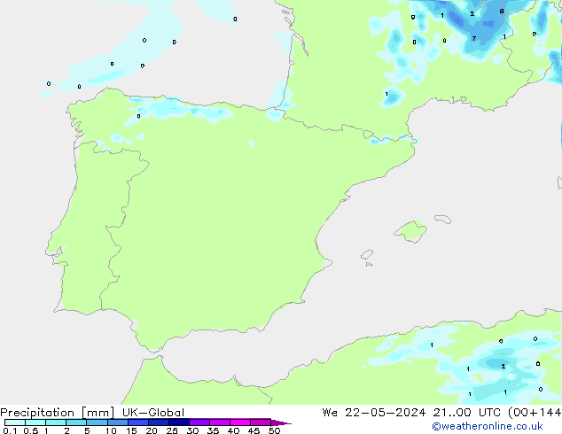 Precipitazione UK-Global mer 22.05.2024 00 UTC