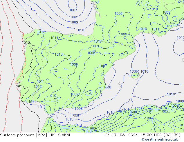 Luchtdruk (Grond) UK-Global vr 17.05.2024 15 UTC