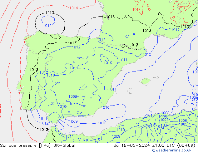 Surface pressure UK-Global Sa 18.05.2024 21 UTC