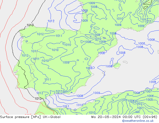 Luchtdruk (Grond) UK-Global ma 20.05.2024 00 UTC