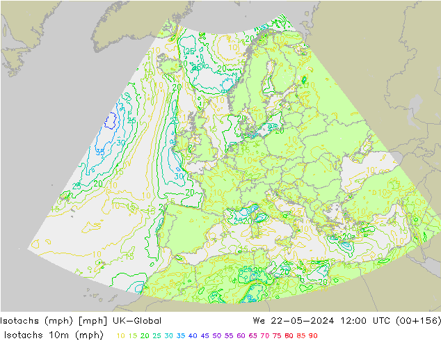 Isotachs (mph) UK-Global mer 22.05.2024 12 UTC