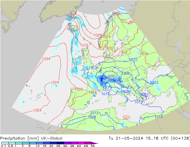 Precipitation UK-Global Tu 21.05.2024 18 UTC