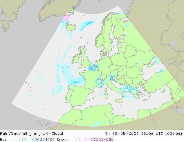 Rain/Snowfall UK-Global jeu 16.05.2024 06 UTC