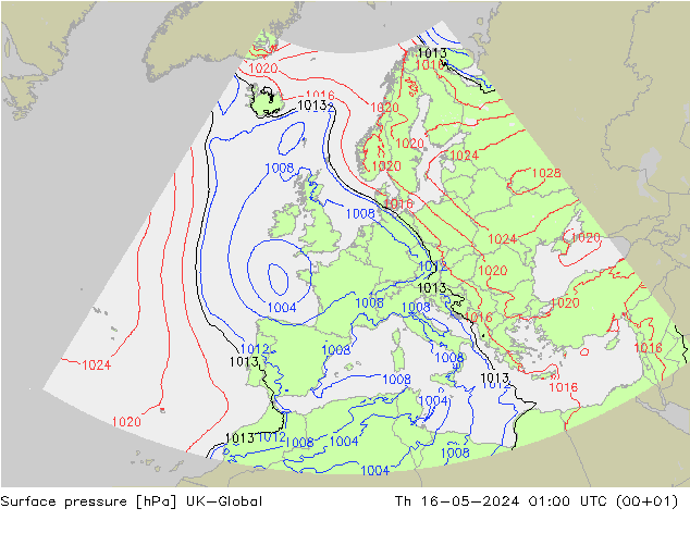 地面气压 UK-Global 星期四 16.05.2024 01 UTC