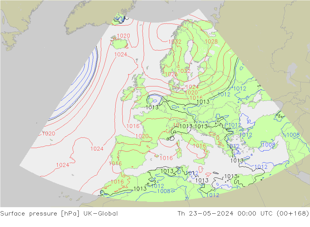 Surface pressure UK-Global Th 23.05.2024 00 UTC