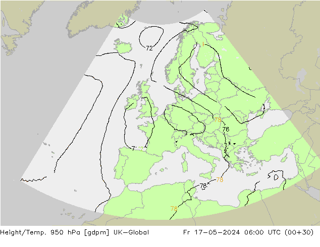 Height/Temp. 950 hPa UK-Global Fr 17.05.2024 06 UTC