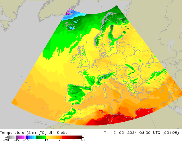 Temperatura (2m) UK-Global Qui 16.05.2024 06 UTC