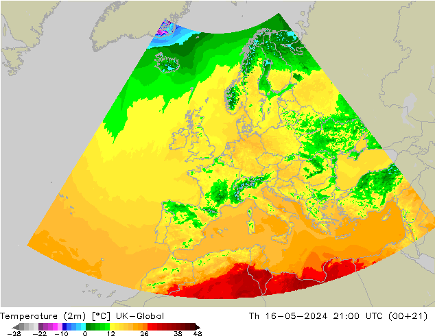 Temperatura (2m) UK-Global gio 16.05.2024 21 UTC