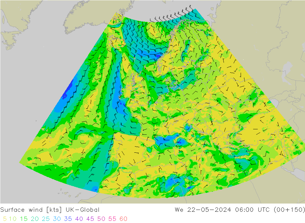 wiatr 10 m UK-Global śro. 22.05.2024 06 UTC