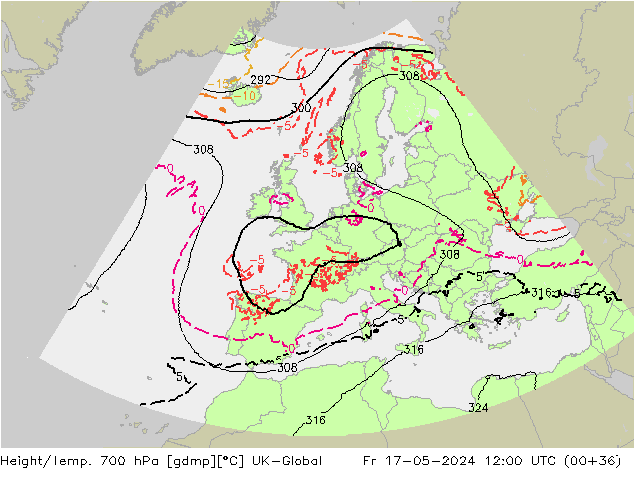 Height/Temp. 700 hPa UK-Global Fr 17.05.2024 12 UTC