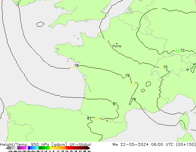 Height/Temp. 950 hPa UK-Global  22.05.2024 06 UTC