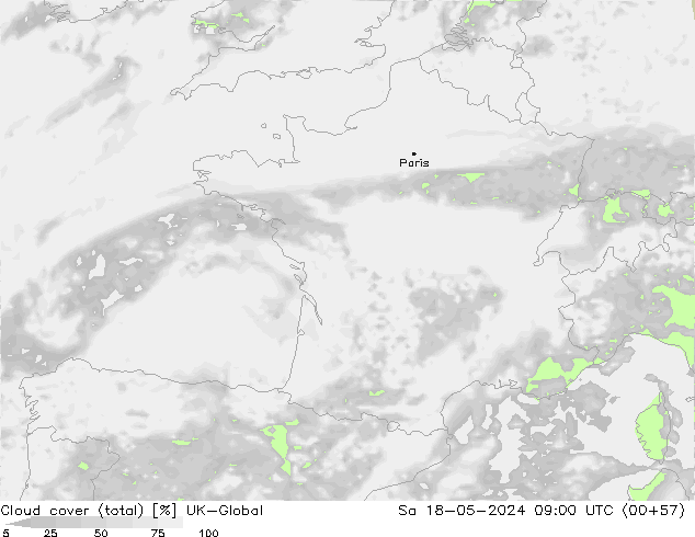 Cloud cover (total) UK-Global Sa 18.05.2024 09 UTC