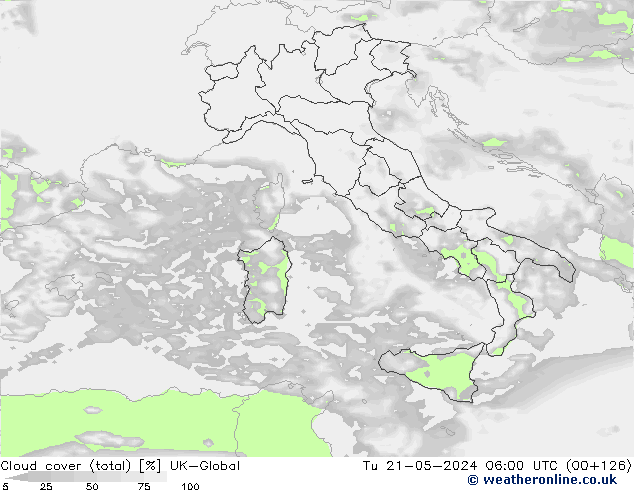Nubes (total) UK-Global mar 21.05.2024 06 UTC