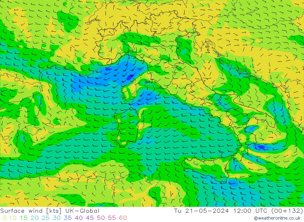 Wind 10 m UK-Global di 21.05.2024 12 UTC