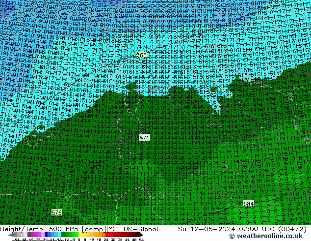 Height/Temp. 500 hPa UK-Global nie. 19.05.2024 00 UTC