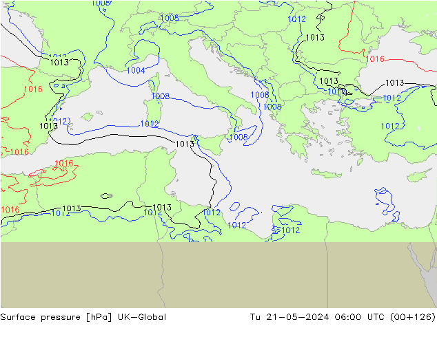 Atmosférický tlak UK-Global Út 21.05.2024 06 UTC