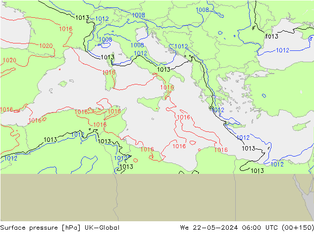 Luchtdruk (Grond) UK-Global wo 22.05.2024 06 UTC