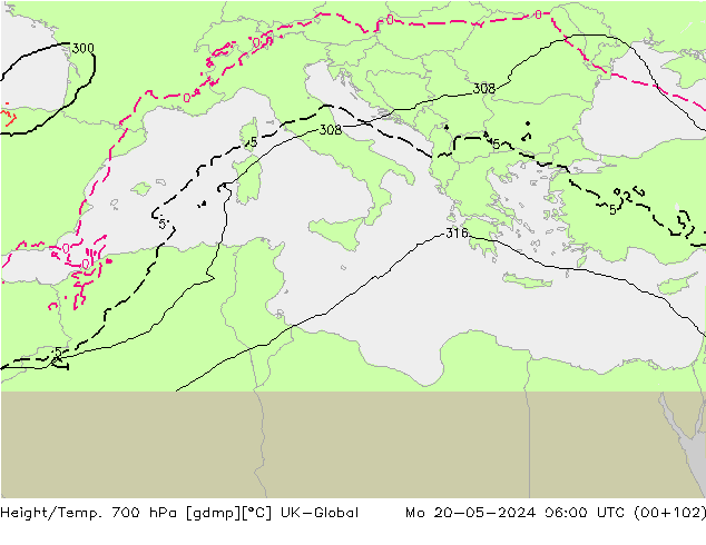 Height/Temp. 700 hPa UK-Global Mo 20.05.2024 06 UTC