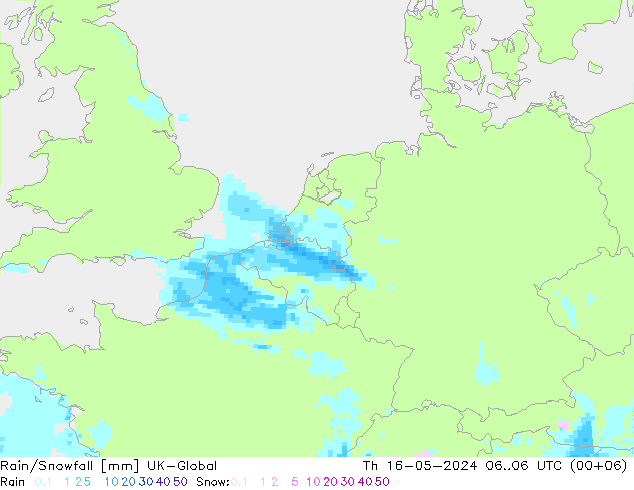 Rain/Snowfall UK-Global 星期四 16.05.2024 06 UTC