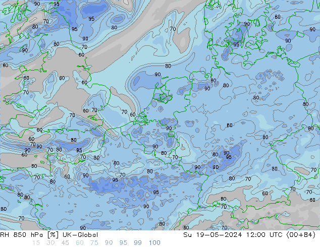 Humidité rel. 850 hPa UK-Global dim 19.05.2024 12 UTC