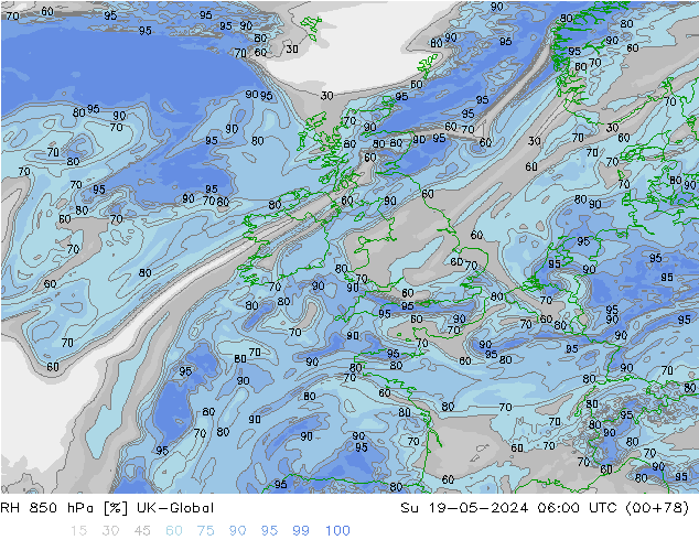 RH 850 hPa UK-Global Dom 19.05.2024 06 UTC