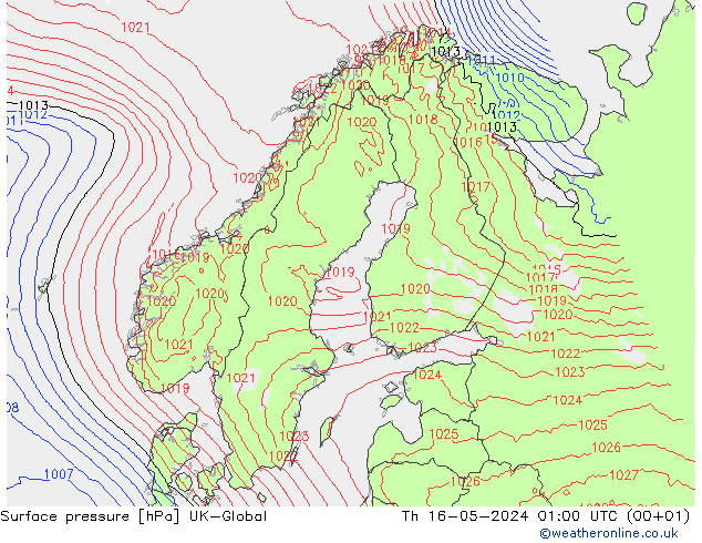 地面气压 UK-Global 星期四 16.05.2024 01 UTC