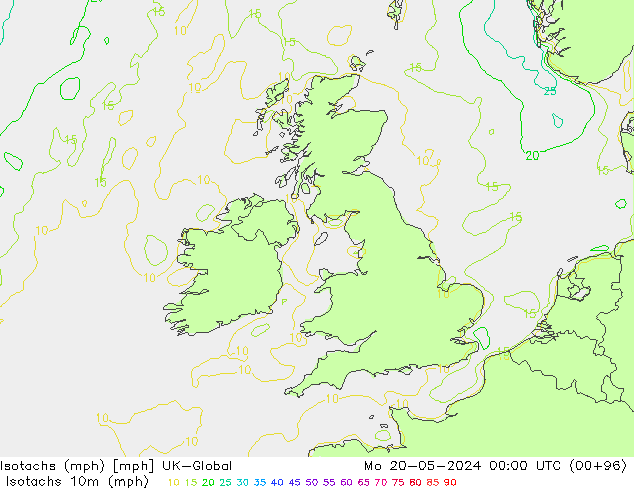 Isotachs (mph) UK-Global lun 20.05.2024 00 UTC