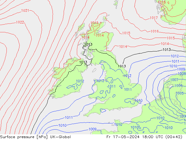 Atmosférický tlak UK-Global Pá 17.05.2024 18 UTC