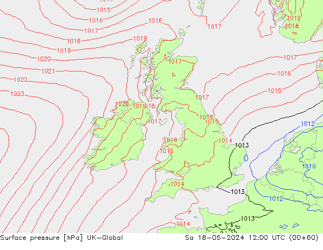 Surface pressure UK-Global Sa 18.05.2024 12 UTC