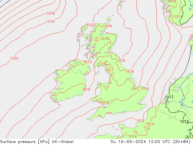 Surface pressure UK-Global Su 19.05.2024 12 UTC