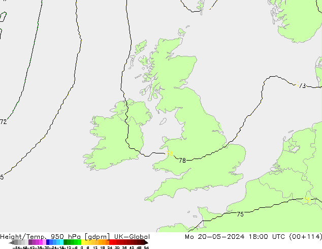 Height/Temp. 950 hPa UK-Global Mo 20.05.2024 18 UTC