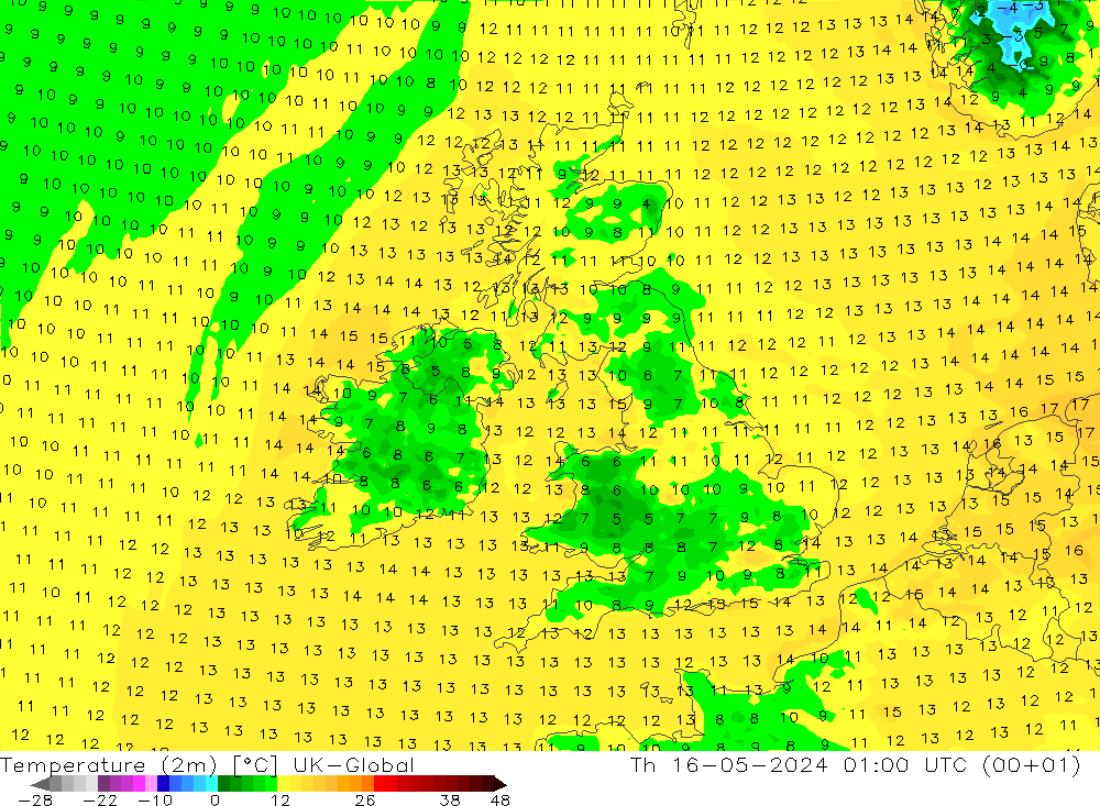 Temperature (2m) UK-Global Th 16.05.2024 01 UTC