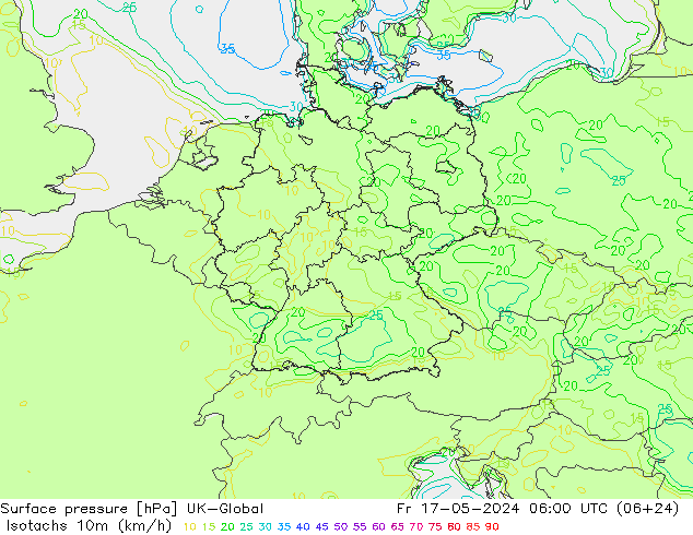 Isotachs (kph) UK-Global Fr 17.05.2024 06 UTC