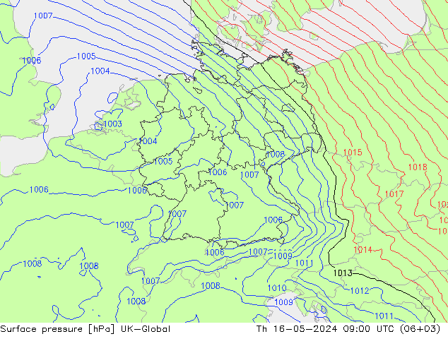 地面气压 UK-Global 星期四 16.05.2024 09 UTC