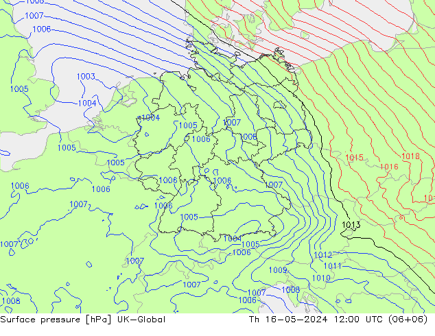 地面气压 UK-Global 星期四 16.05.2024 12 UTC