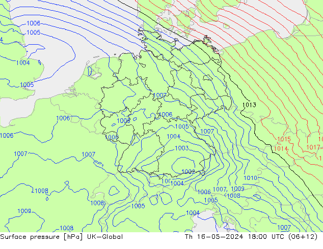 Surface pressure UK-Global Th 16.05.2024 18 UTC