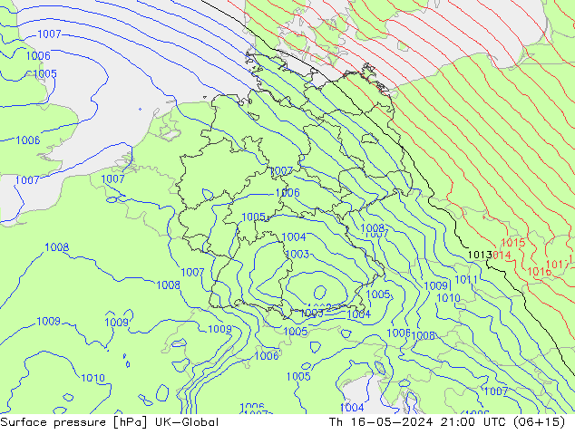 Surface pressure UK-Global Th 16.05.2024 21 UTC
