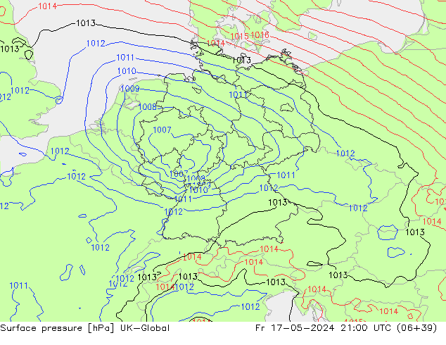 Surface pressure UK-Global Fr 17.05.2024 21 UTC