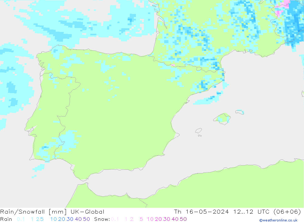 Rain/Snowfall UK-Global Per 16.05.2024 12 UTC