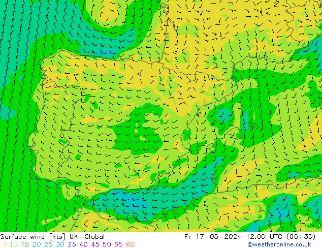 Vent 10 m UK-Global ven 17.05.2024 12 UTC